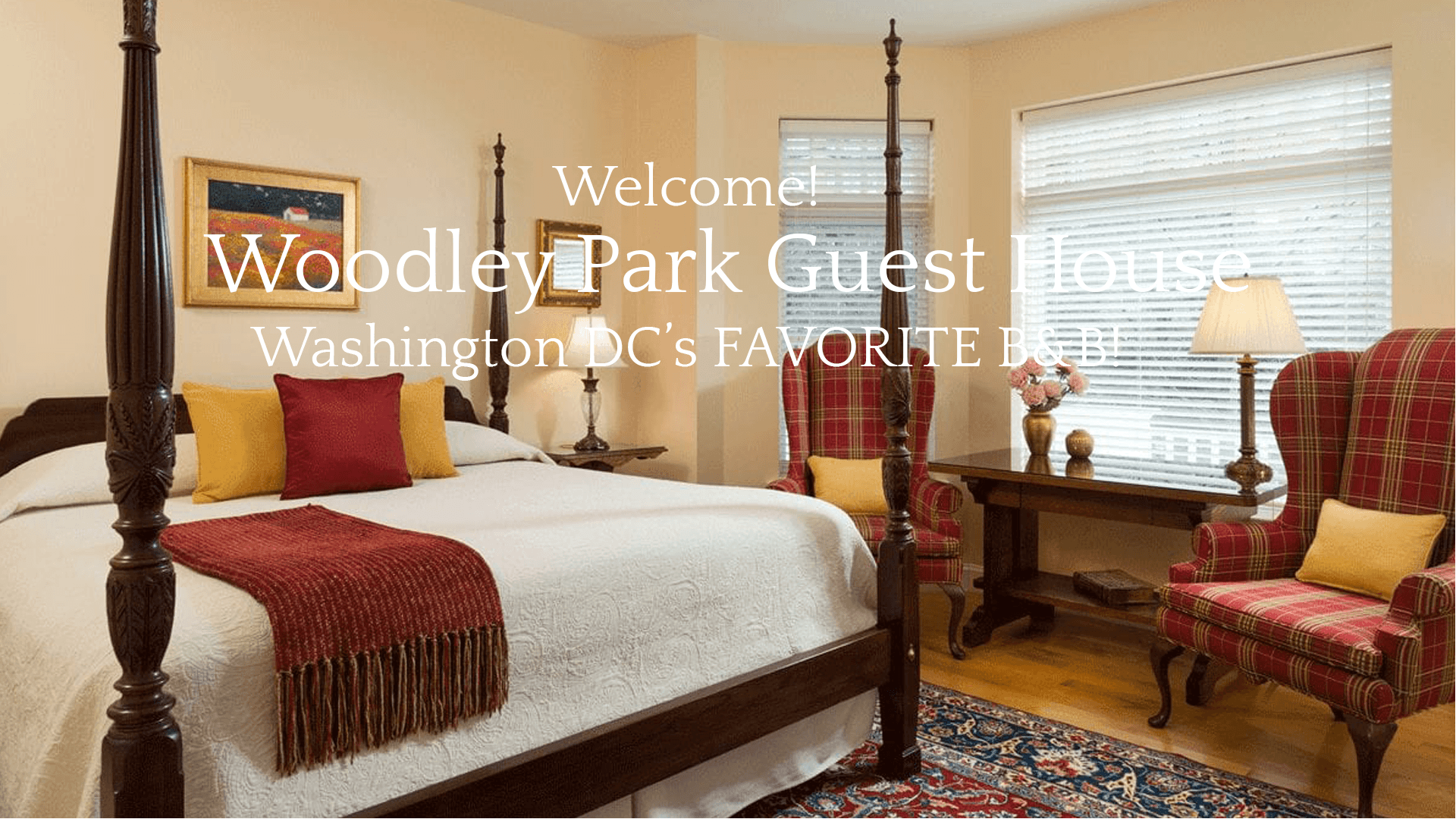 Cozy bedroom at Woodley Park Guest House featuring a queen bed and inviting seating area.