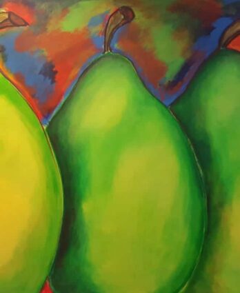 One of the original pieces of art in the building features green pears